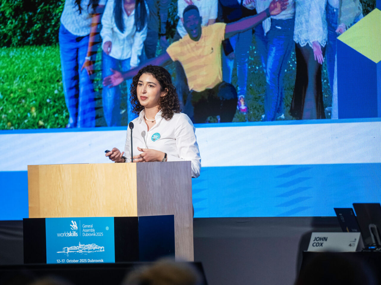 WorldSkills Champions Trust Representative Leyla Valiyeva speaking at the General Assembly 2025 (photo credit: WorldSkills)